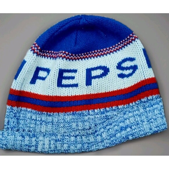 Unbranded Other - Vintage Pepsi Knit Beanie Hat Blue Red White Retro Winter Cap 80s 90s Style EUC